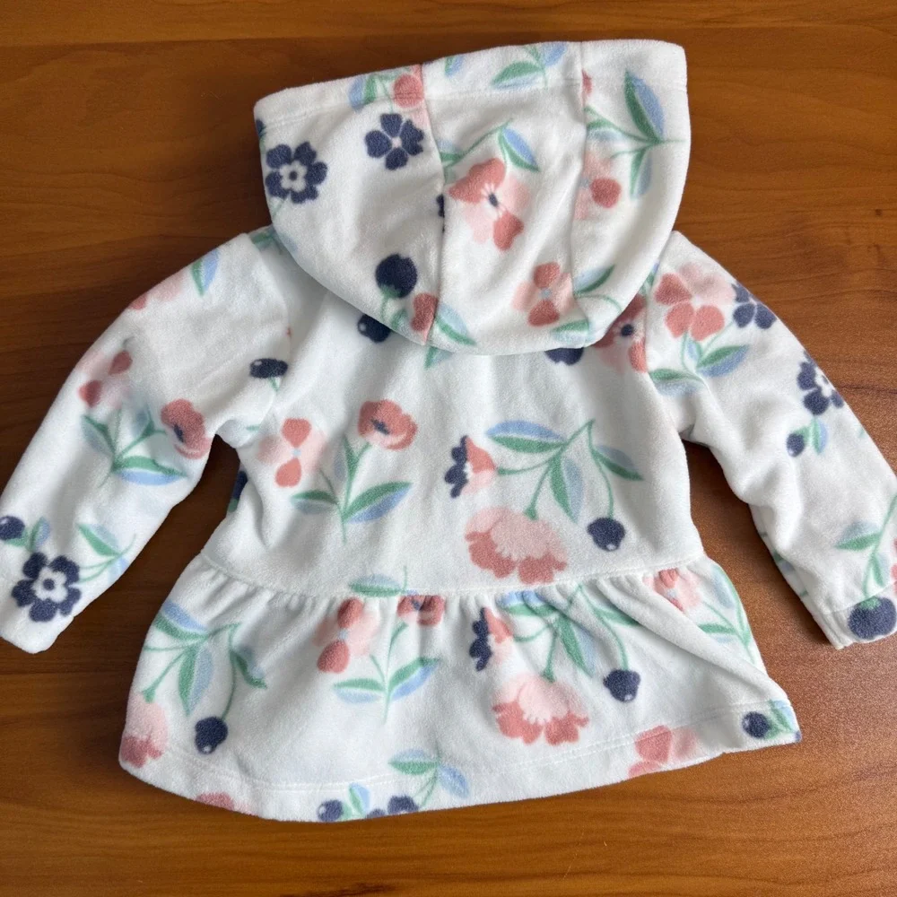 SALE Carters Baby Girl Fleece Hooded Jacket 3 Months Floral Pink Blue‎ White
